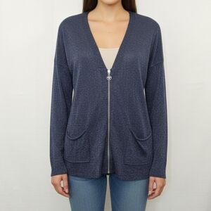 Le Petit Baigneur Zip Up Cardigan Sweater Size Medium Blue Metallic French Star